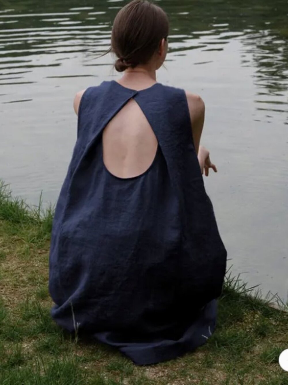 Amazhiyu Linen Blend Tank Dress, Navy, Women's Sm